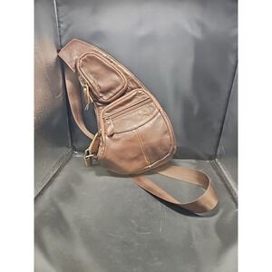 Men's Biker Leather Sling Pack Bag Backpack Satchel, American Legend Rider